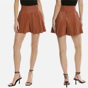 A.L.C. $295 Bondi‎ Pleated Faux Leather Elastic Pull-On Short in Russet Size 8